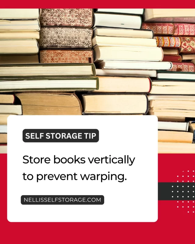 📚 𝗦𝘁𝗼𝗿𝗲 𝗯𝗼𝗼𝗸𝘀 𝗽𝗿𝗼𝗽𝗲𝗿𝗹𝘆 𝗯𝘆 𝗸𝗲𝗲𝗽𝗶𝗻𝗴 𝘁𝗵𝗲𝗺 𝘂𝗽𝗿𝗶𝗴𝗵𝘁 𝗮𝗻𝗱 𝘀𝗲𝗰𝘂𝗿𝗲 𝗶𝗻 𝘀𝗺𝗮𝗹𝗹 𝗯𝗼𝘅𝗲𝘀 𝘁𝗼 𝗮𝘃𝗼𝗶𝗱 𝘄𝗮𝗿𝗽𝗶𝗻𝗴 𝗼𝗿 𝗱𝗮𝗺𝗮𝗴𝗲. Books laid flat or stacked too high can lose their shape over time, especially in warm or humid conditions. Keeping them vertical not only preserves their spines but also makes it easier to browse and retrieve your favorite reads without unnecessary shifting or wear.

📌 𝗪𝗮𝘀 𝘁𝗵𝗶𝘀 𝗵𝗲𝗹𝗽𝗳𝘂𝗹? Follow us for more smart self storage tips and tricks! ✨

#books #reading #storagetricks #storagetips #selfstorage #storagespace #movingtips #storagerental #organizedliving #nellisselfstorage #lasvegas