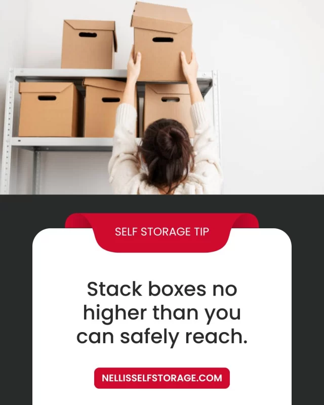 📦 Stack boxes no higher than you can safely reach to maintain stability and reduce the risk of injury. Overstacking can lead to tipping, crushed contents, and difficulty retrieving items, especially in units with high ceilings or narrow walkways.

⭐ Practicing safe stacking not only protects your belongings but also makes it easier to navigate your unit and access what you need without hassle.

📌 Found this tip useful? Give us a like and follow our page for more helpful tips! 👍

#boxes #stacking #storagetips #storagefacility #storagespace #storagerental #selfstorage #selfstorageunit #storagefacility #nellisselfstorage #lasvegas