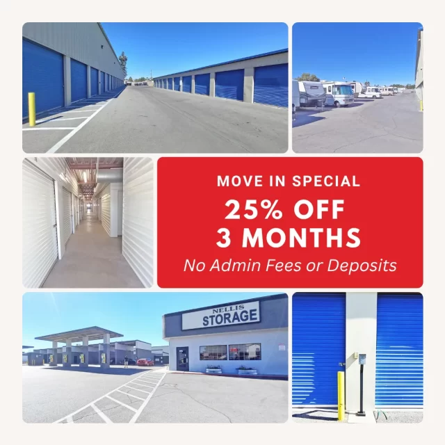 📢 Attention Las Vegas, NV area residents! Do you need self storage space?

🚨Move In Special | 25% OFF your first 3 months of rent on select storage unit sizes.

😁 Superior Customer Service
💰 No Admin Fees or Deposits!
✅ Drive Up Access
✅ Month to Month Leases
✅ Variety of Storage Sizes to Choose From
✅ Rent Storage Space Online
✅ Budget Trucks Available for Rent
🚨 Move In Specials Available